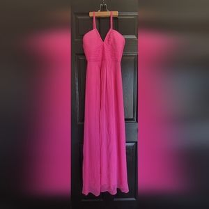 BCBG MaxAzria - Silk Fuchsia Pink Long V-Neck Formal Bridesmaid Dress - Size 6
